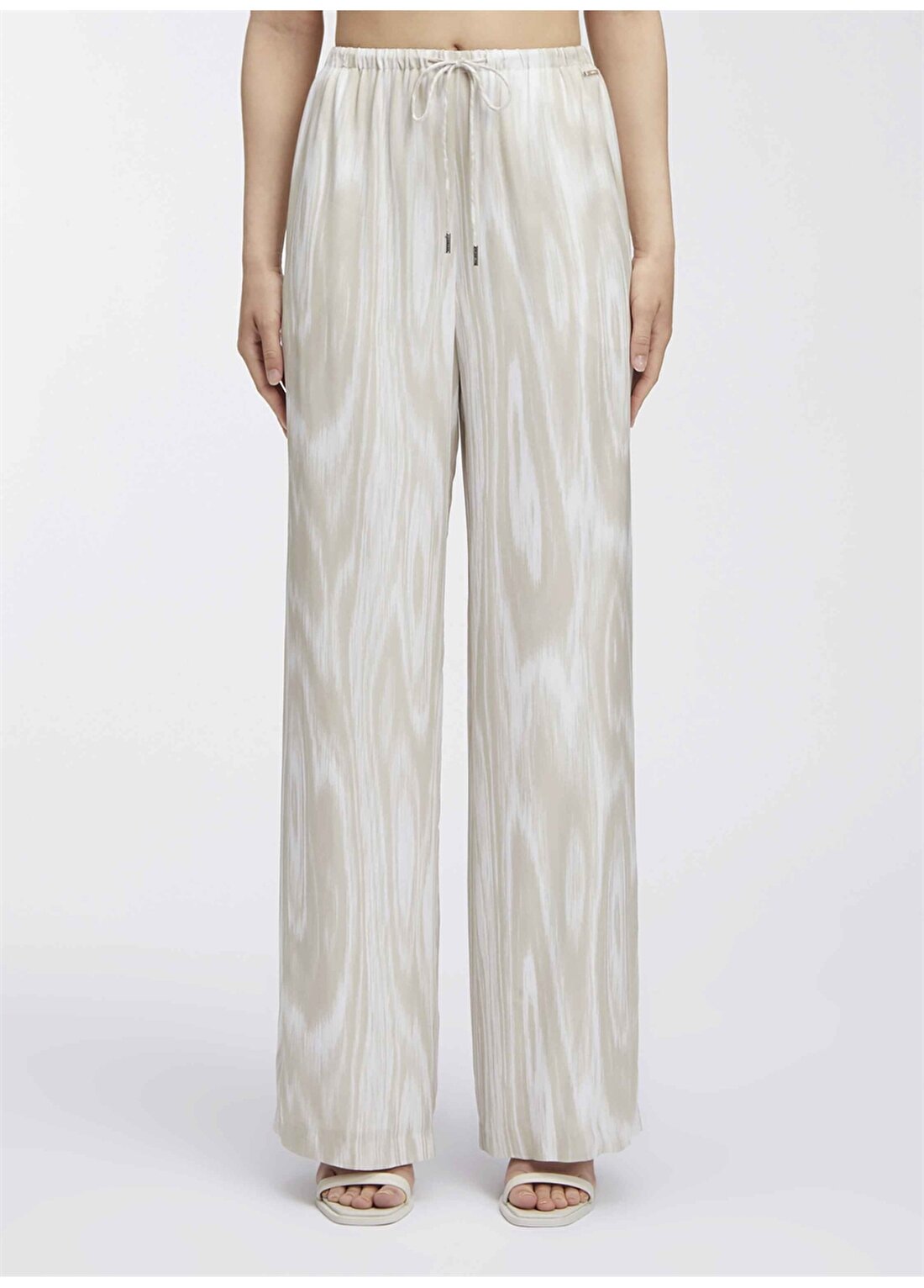 Calvin Klein Bağlamalı Bel Normal Bej Kadın Pantolon WOOD GRAIN TWILL PYJAMA PANT