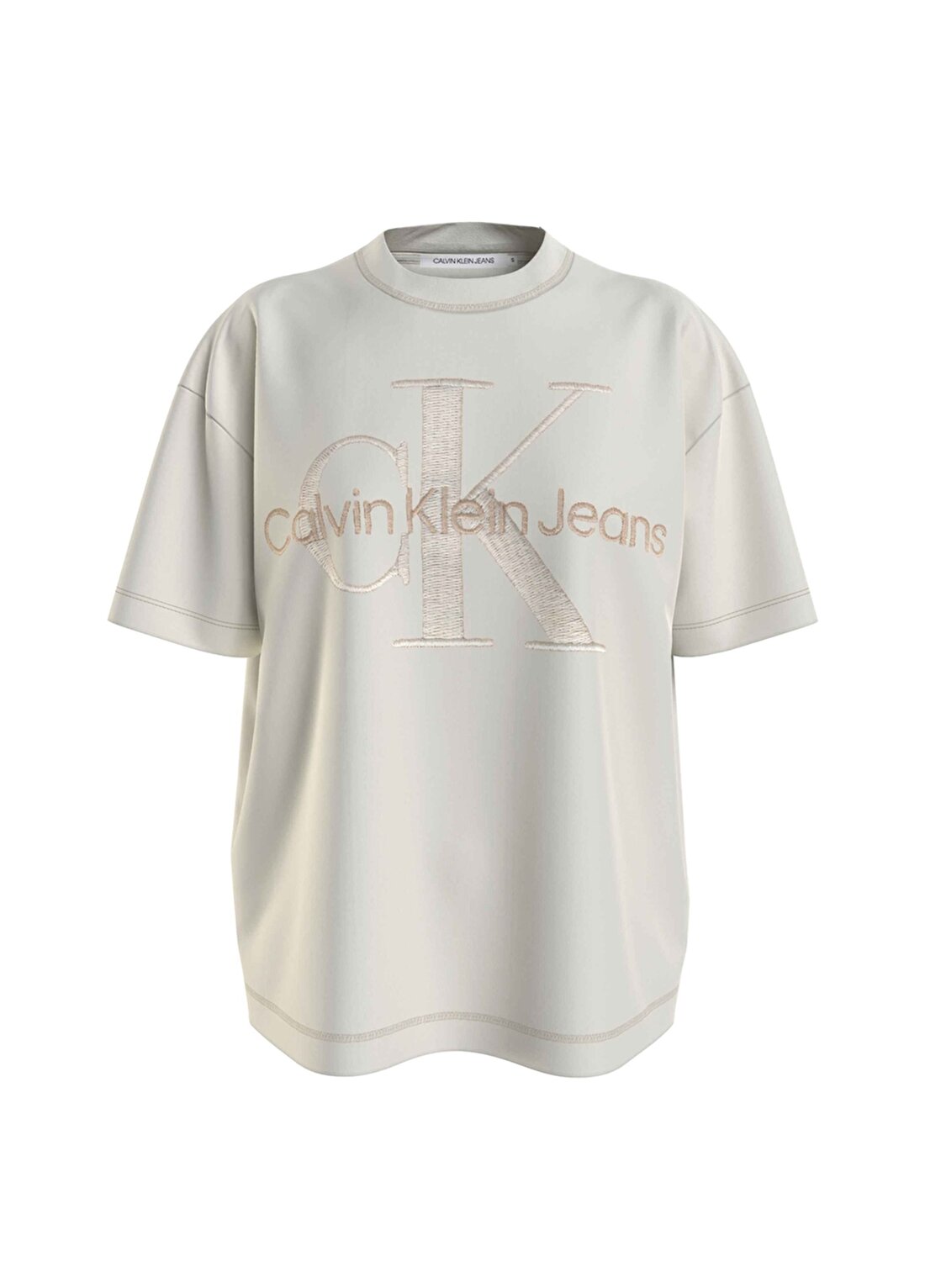 Calvin Klein Jeans Bisiklet Yaka Baskılı Ekru Kadın T-Shirt J20J222974YBI