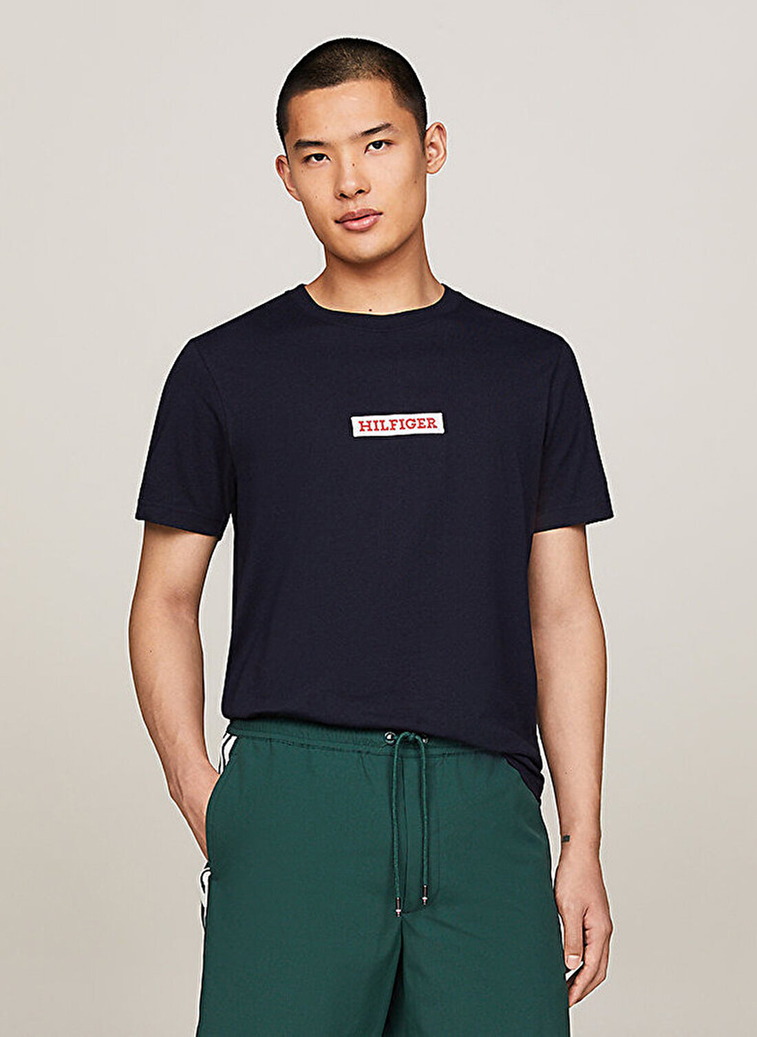 Tommy Hilfiger Bisiklet Yaka Mavi Erkek T-Shirt MW0MW34373