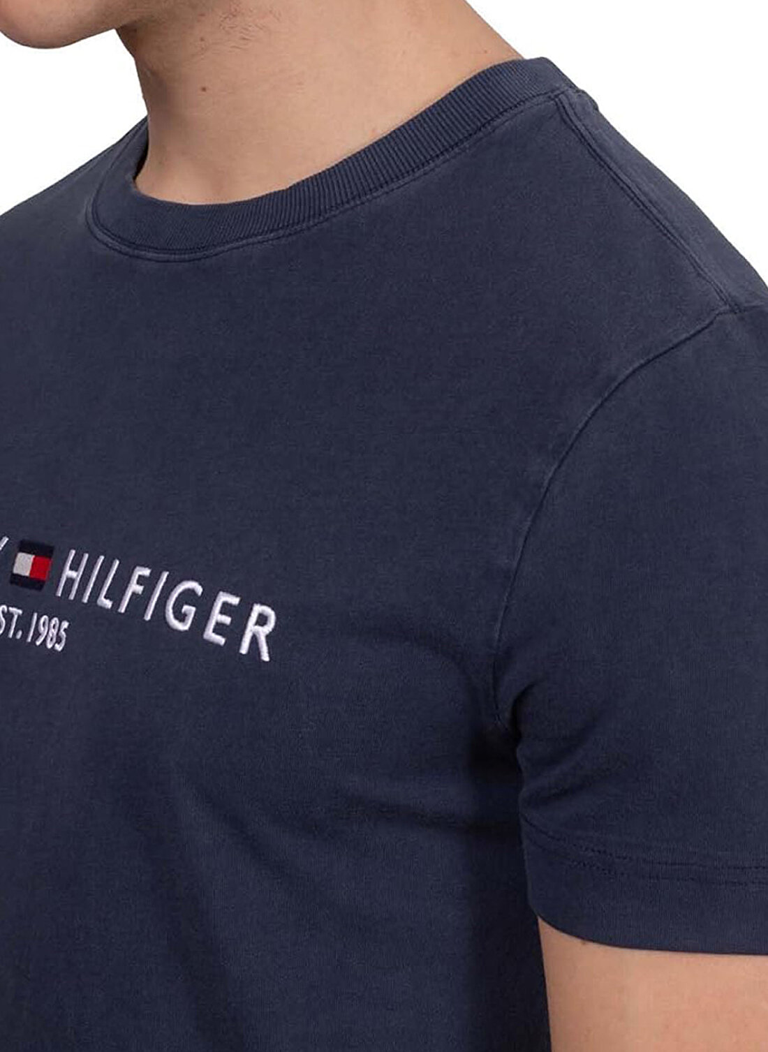 Tommy Hilfiger Bisiklet Yaka Mavi Erkek T-Shirt MW0MW35186