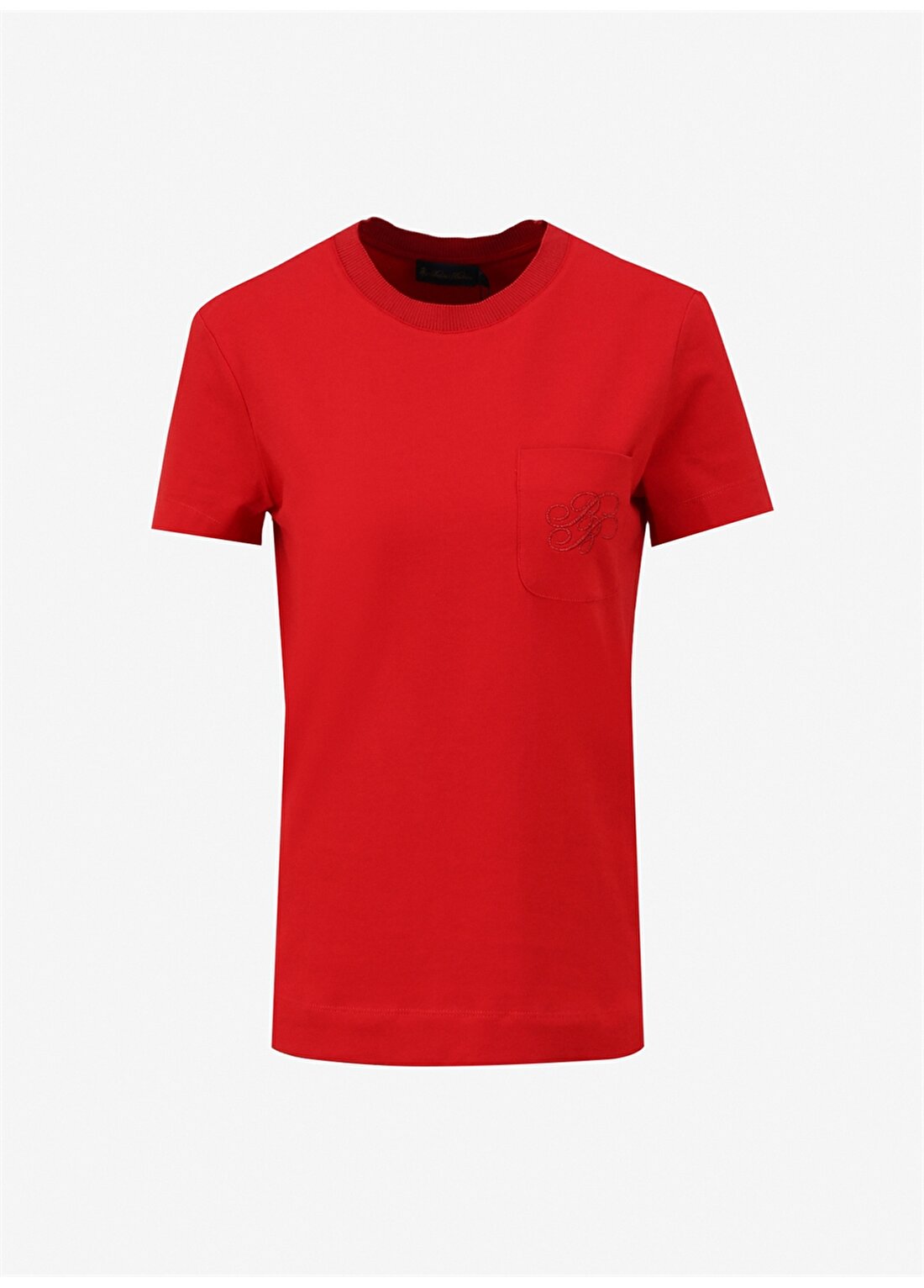 Brooks Brothers Bisiklet Yaka Kırmızı Kadın T-Shirt Logo Nakışlı Basic Tshirt