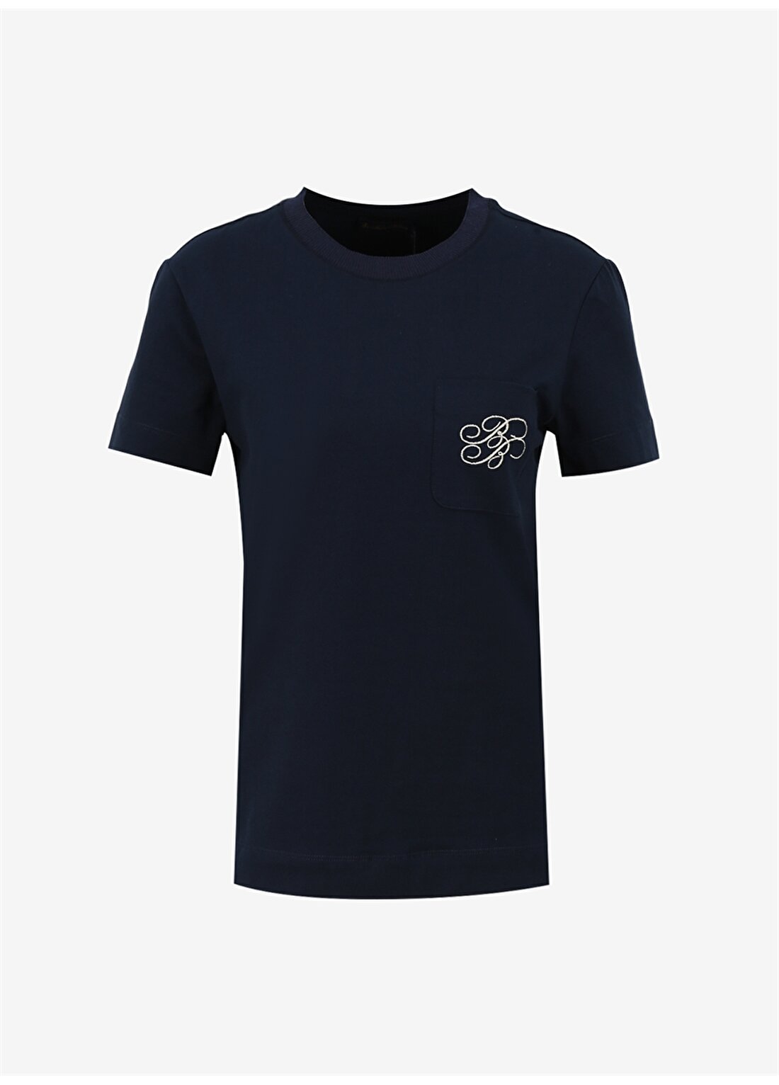 Brooks Brothers Bisiklet Yaka Lacivert Kadın T-Shirt Logo Nakışlı Basic Tshirt