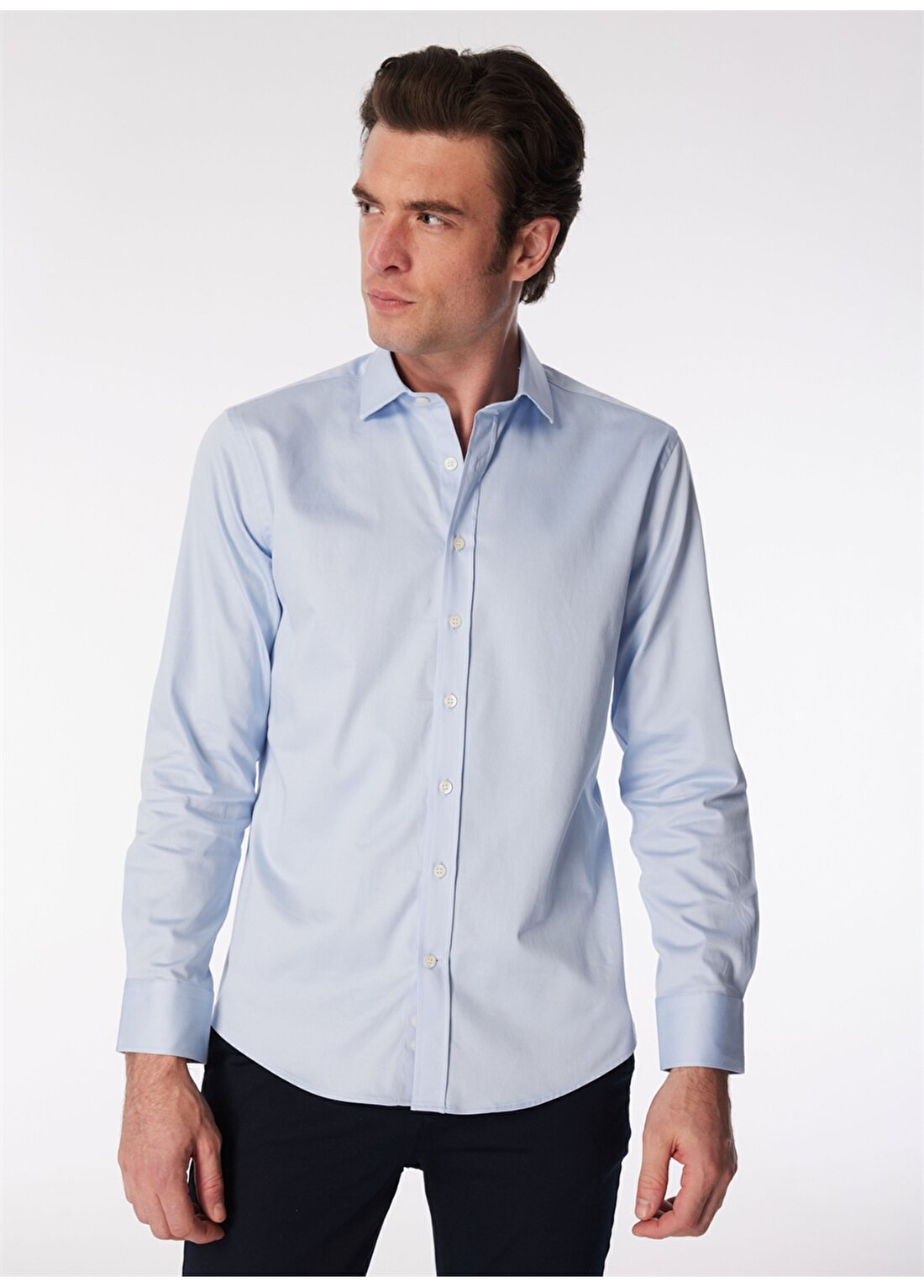 Network Slim Fit Gömlek Yaka Açık Mavi Erkek Gömlek 1090618