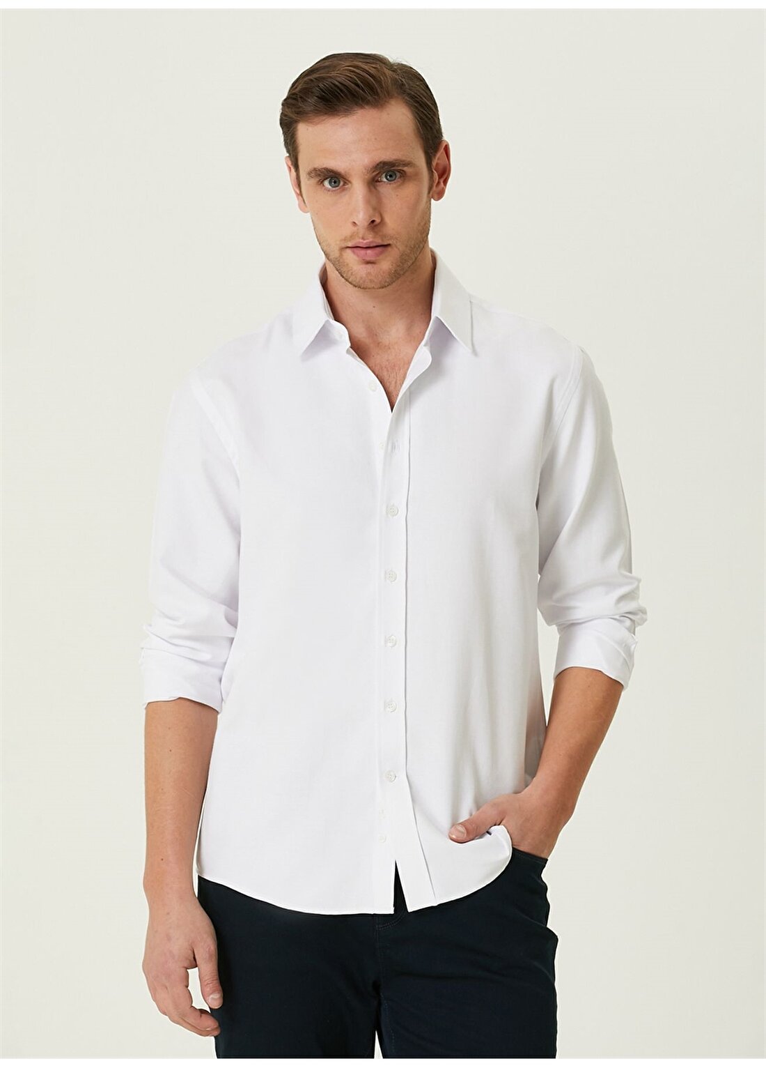 Network Slim Fit Gömlek Yaka Beyaz Erkek Gömlek 1090672