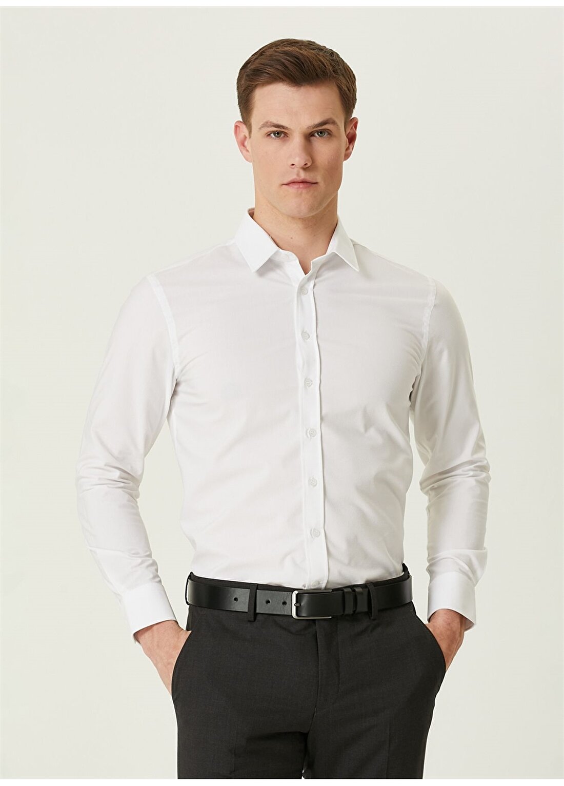 Network Slim Fit Gömlek Yaka Beyaz Erkek Gömlek 1090671
