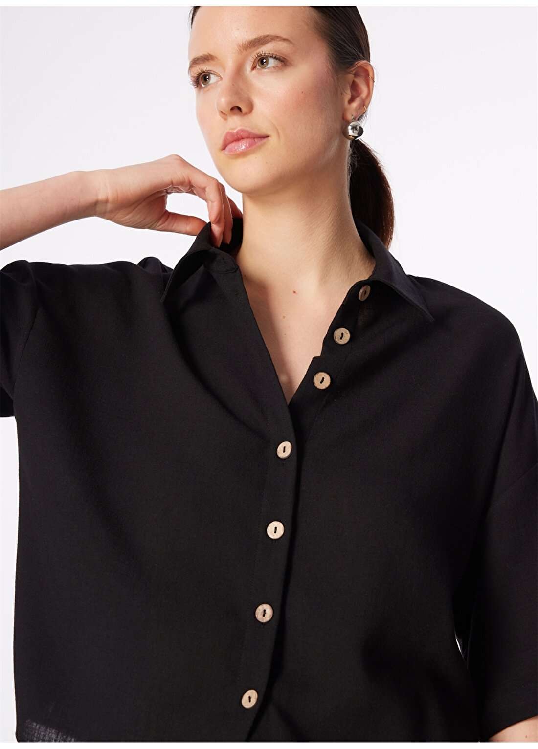 Network Geniş Fit Gömlek Yaka Siyah Kadın Gömlek 1091230