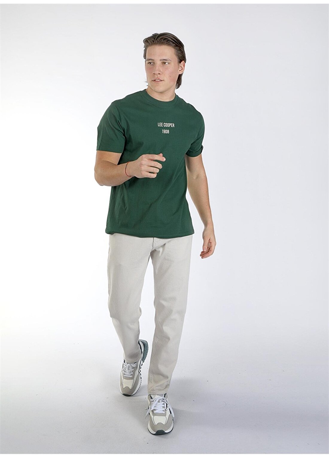 Lee Cooper Yuvarlak Yaka Yeşil Erkek T-Shirt 242 LCM 242020 ARTAUD ZÜMRÜT YEŞİLİ