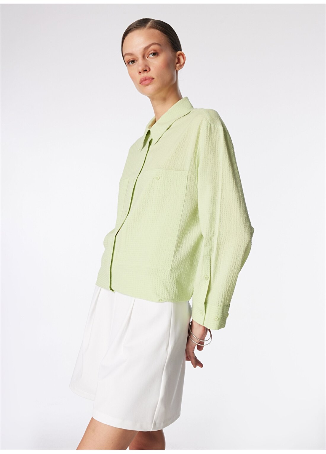 Faik Sönmez Gömlek Yaka Açık Yeşil Kadın Tunik U68689