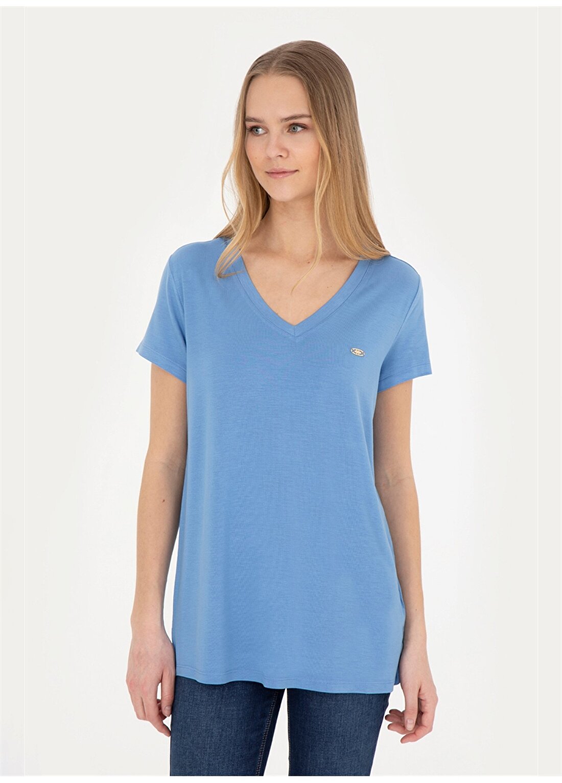U.S. Polo Assn. V Yaka Koyu Mavi Kadın T-Shirt CIYOSEL24