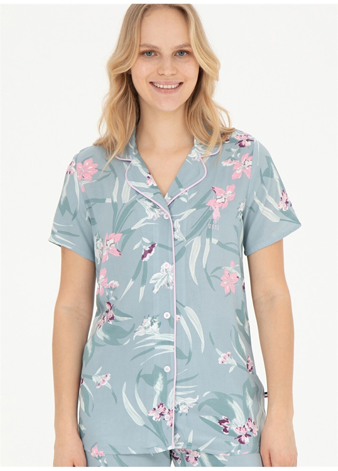 U.S. Polo Assn. Gömlek Yaka Mint Kadın Pijama Takımı 17047
