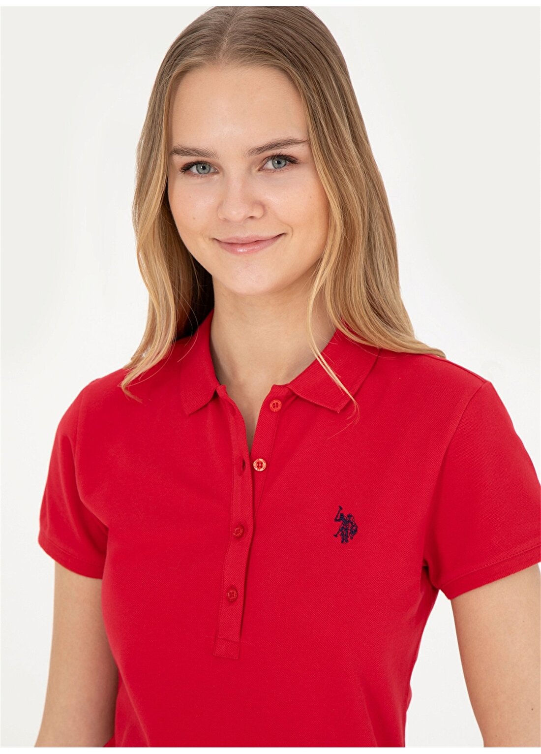 U.S. Polo Assn. Polo Yaka Lacivert - Kırmızı Kadın T-Shirt GTP-IY24