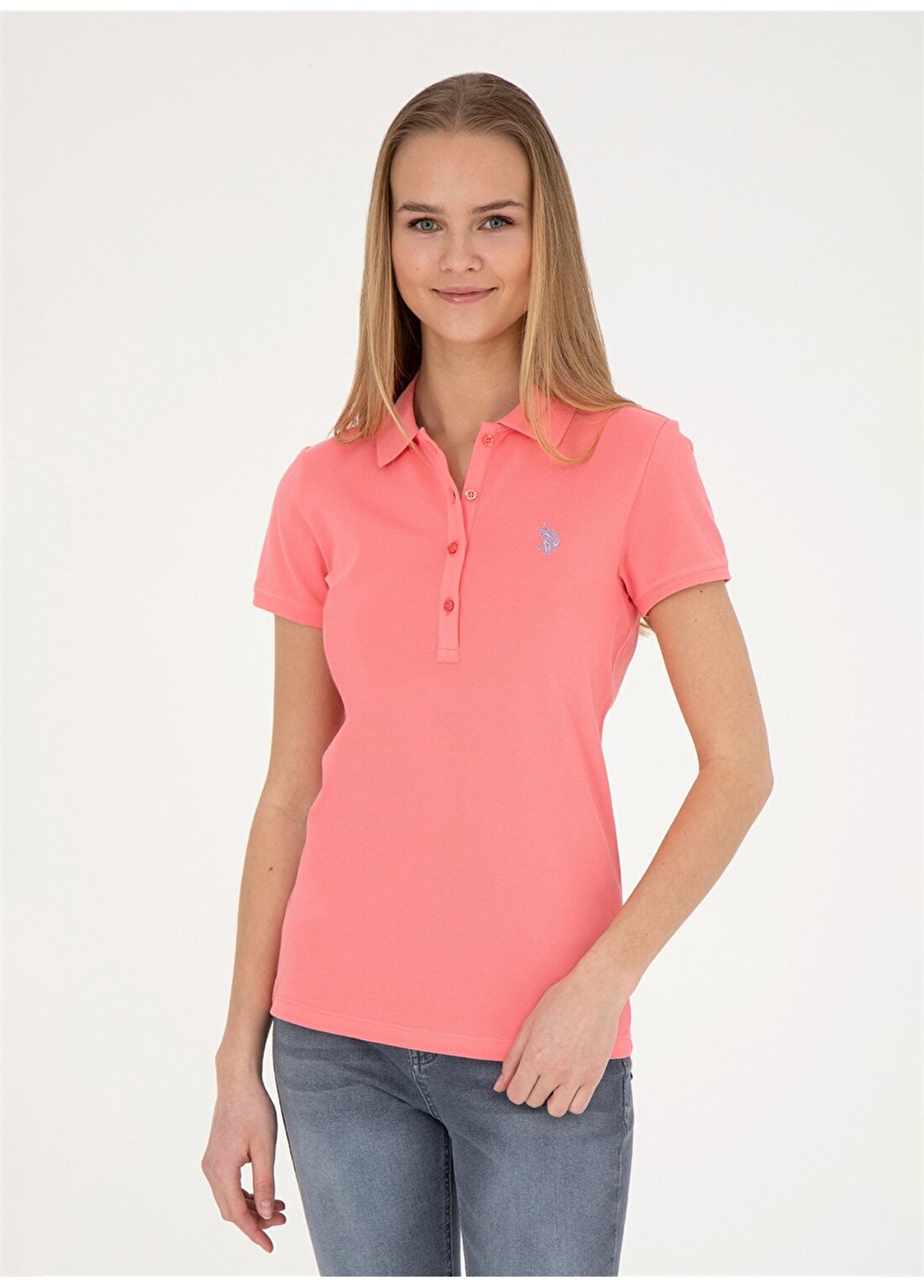 U.S. Polo Assn. Pembe Kadın Slim Fit Polo T-Shirt GTP-IY24