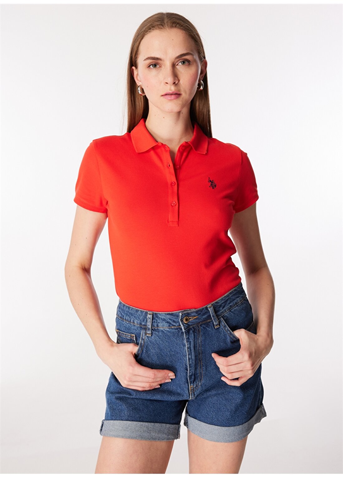 U.S. Polo Assn. Polo Yaka Kırmızı Kadın T-Shirt GTP-IY24