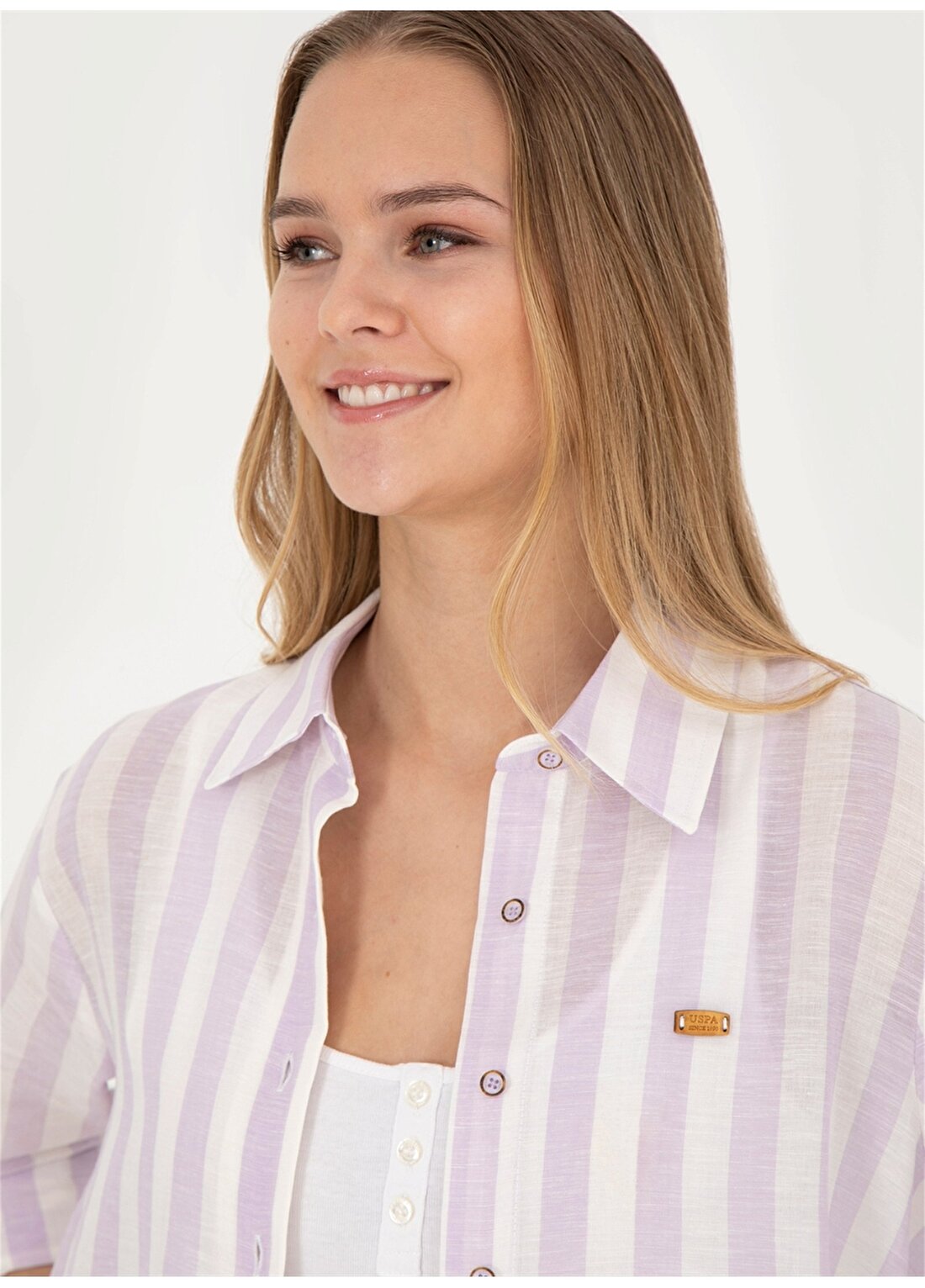 U.S. Polo Assn. Comfort Fit Gömlek Yaka Lila Kadın Gömlek LORIN024Y-T