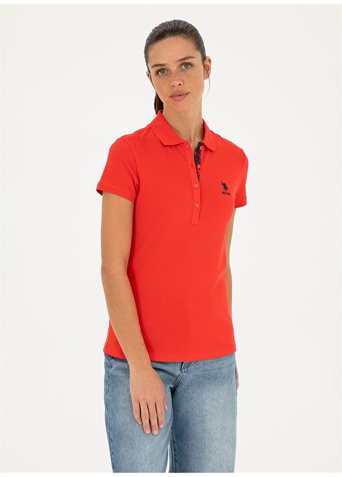 U.S. Polo Assn. Kırmızı Kadın Slim Fit Polo T-Shirt TP0124
