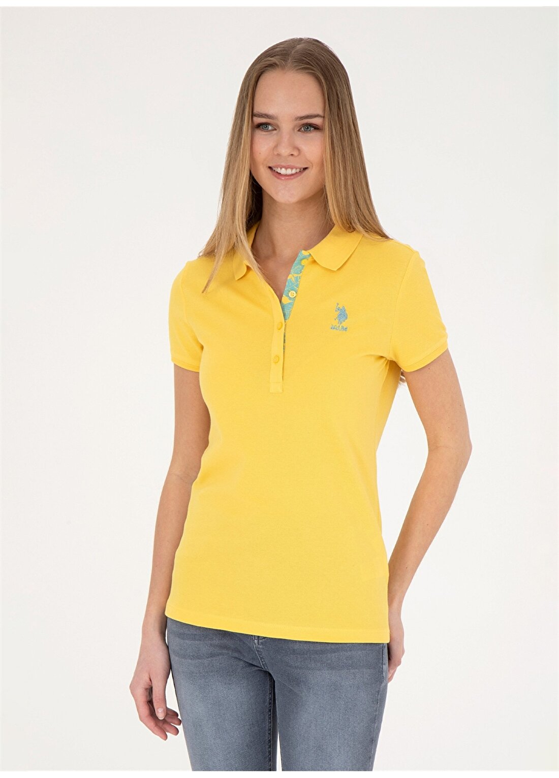 U.S. Polo Assn. Sarı Kadın Slim Fit Polo T-Shirt TP0124