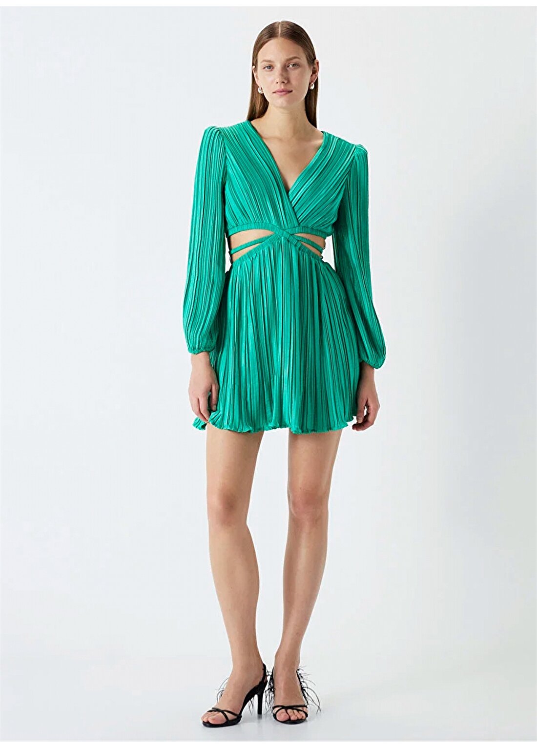 İpekyol V Yaka Yeşil Kısa Kadın Elbise IS1240002257070