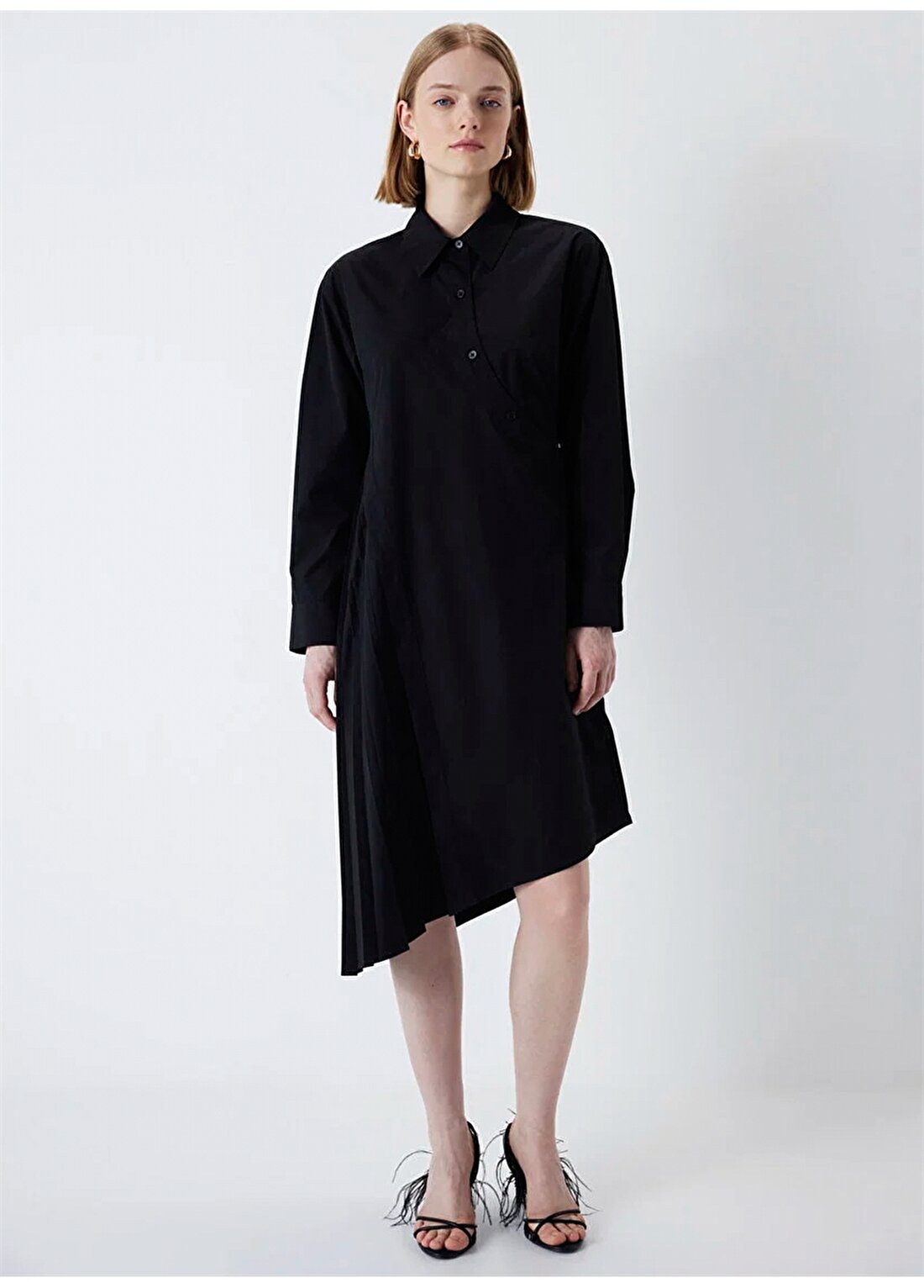 İpekyol Gömlek Yaka Siyah Diz Üstü Kadın Elbise IS1240002208001