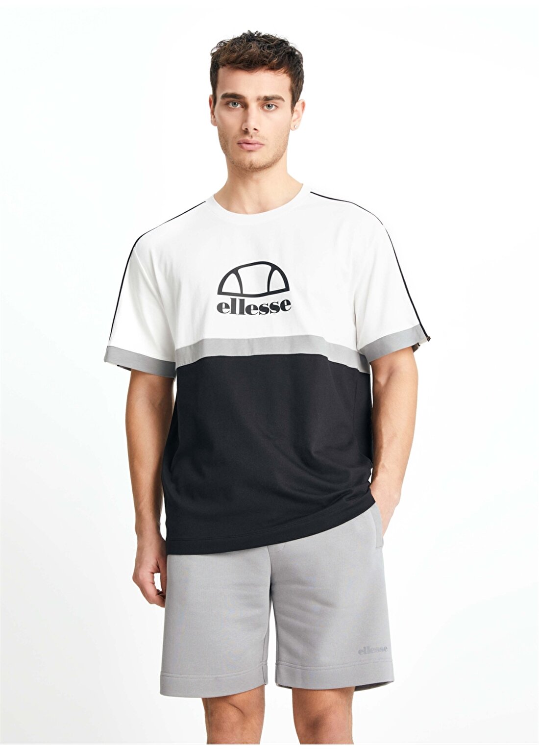 Ellesse Siyah - Gri - Beyaz Erkek Bisiklet Yaka T-Shirt EM131-WT