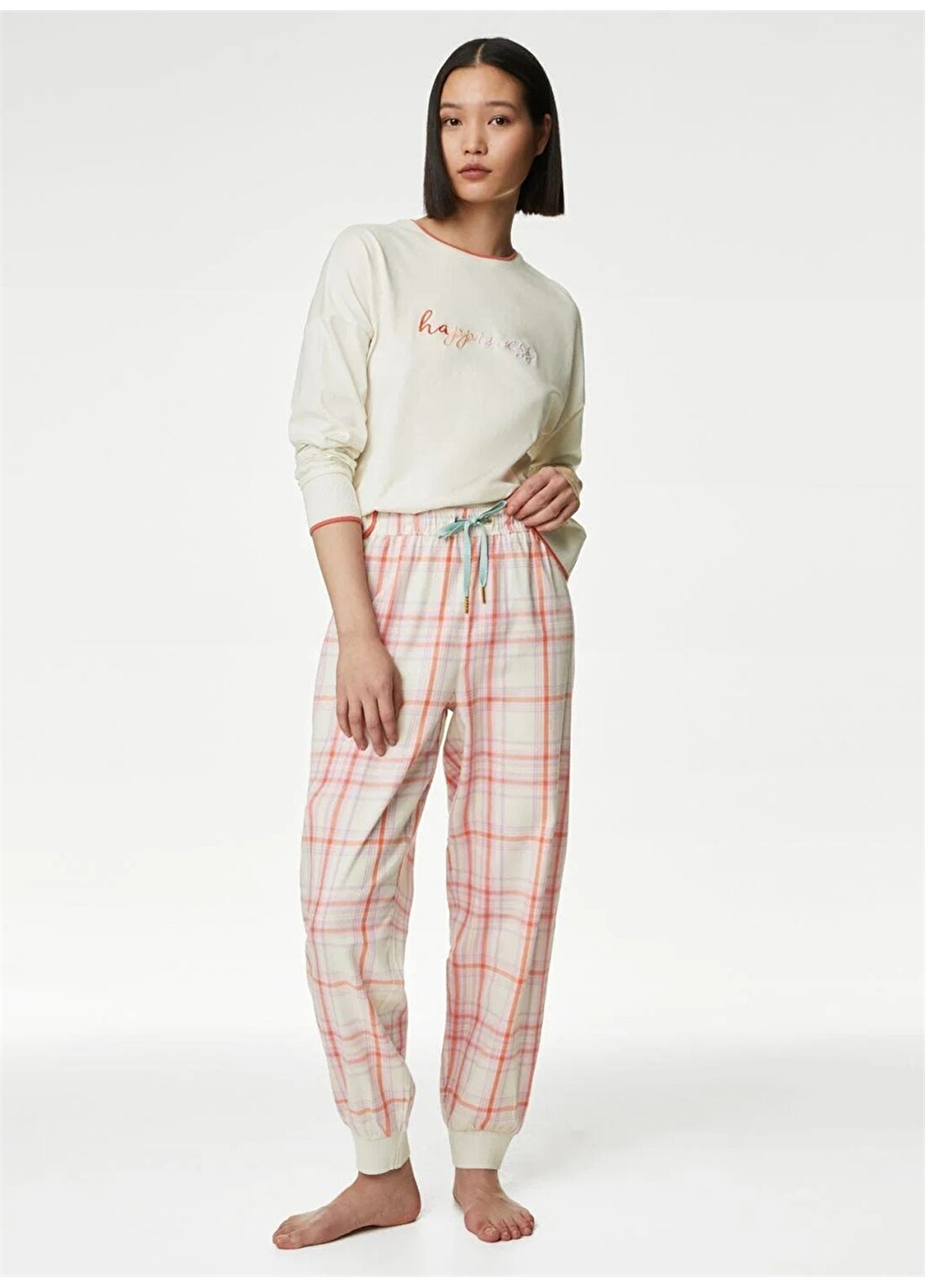 Marks & Spencer Düz Fildişi Kadın Pijama Takımı 1445J