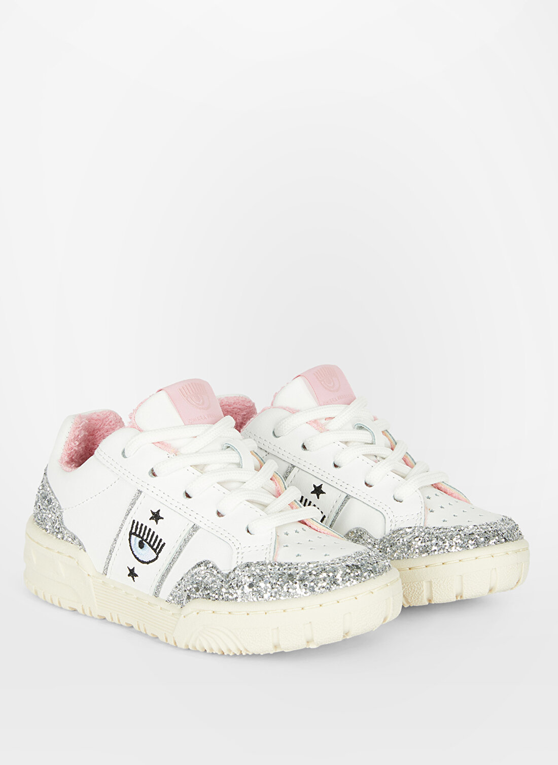 Chiara Ferragni Beyaz - Pembe - Gümüş Kız Çocuk Sneaker SNEAKERS CF1 WHITE-GLITTER SILVER