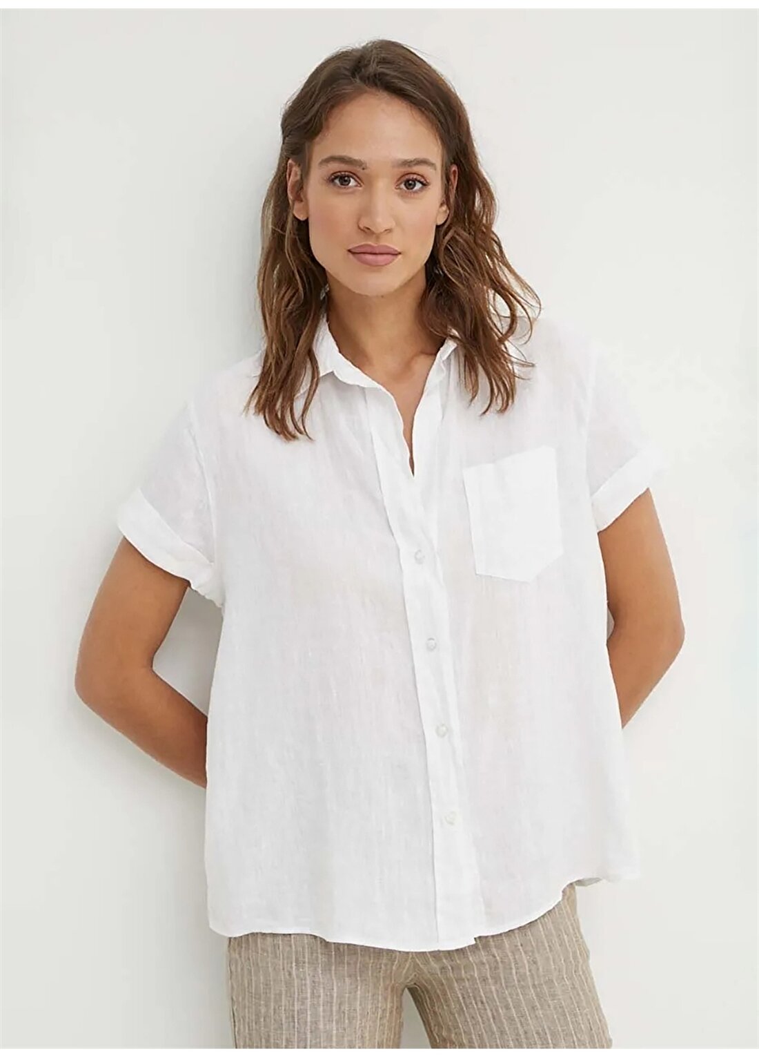 Sisley Geniş Fit Gömlek Yaka Beyaz Kadın Gömlek 5BMLLQ042