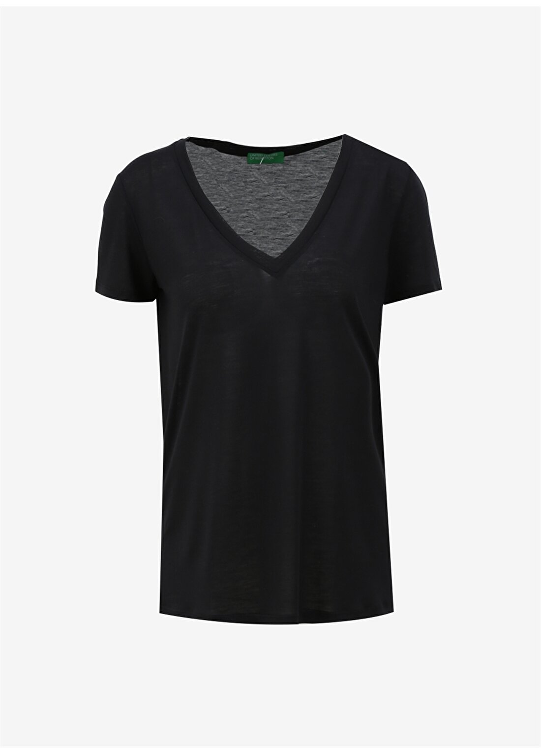Benetton V Yaka Siyah Kadın T-Shirt 3NLHE4249