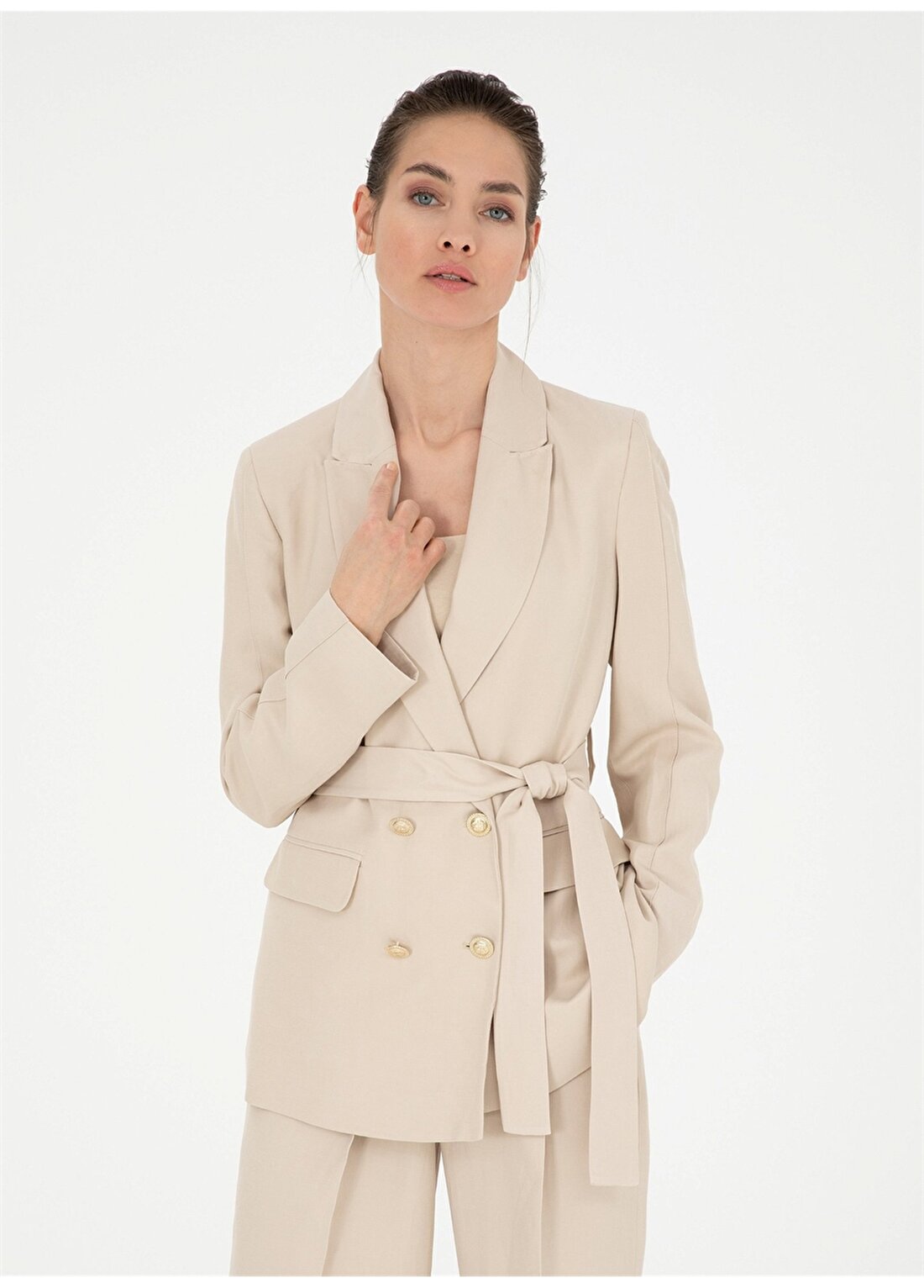 Pierre Cardin Kum Kadın Kırlangıç Yaka Regular Fit Keten Ceket CLAY-C