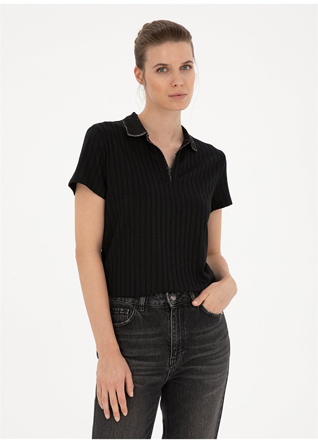 Pierre Cardin Siyah Kadın Slim Fit Polo T-Shirt RINO