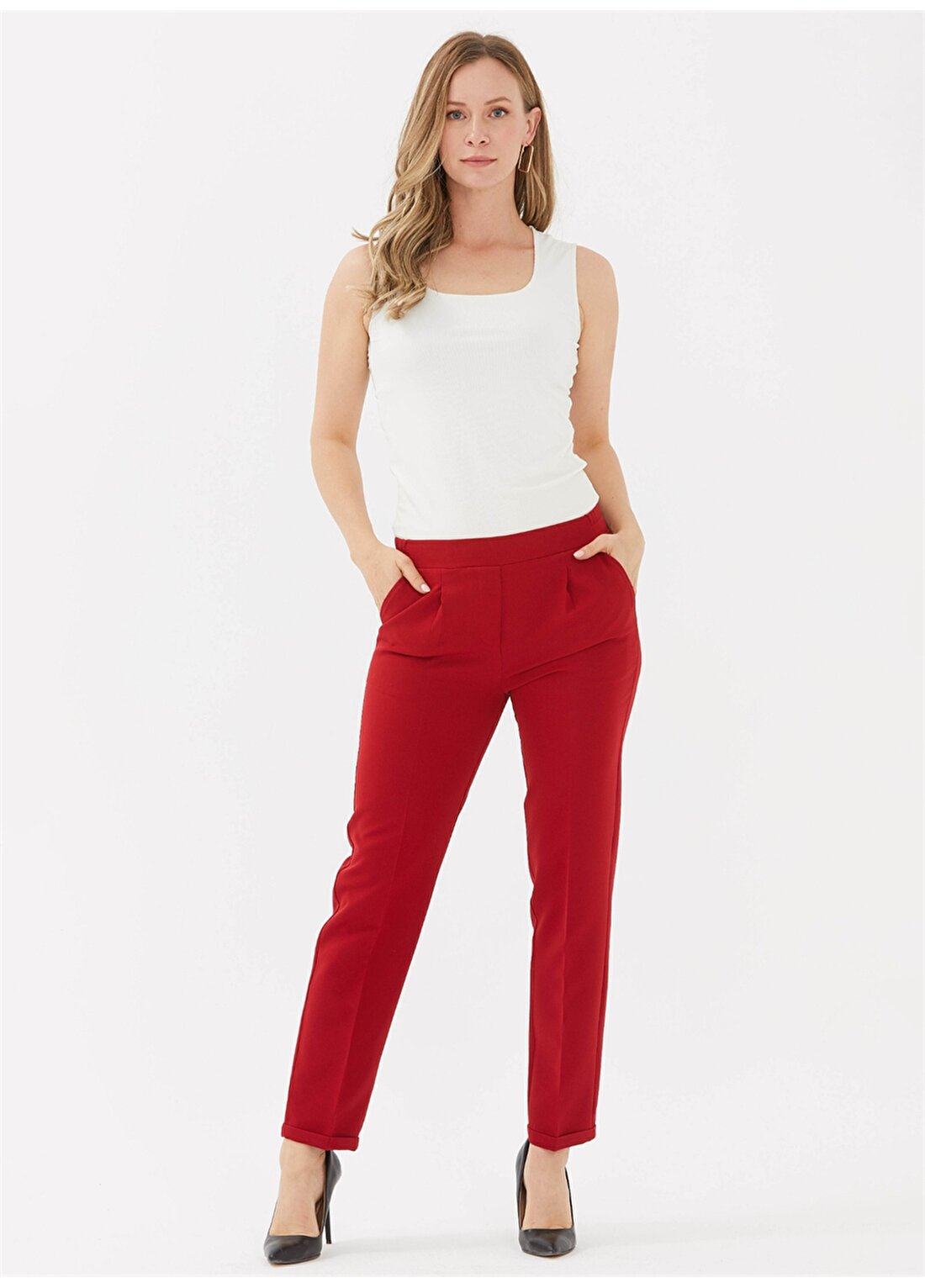Selen Normal Bel Standart Kırmızı Kadın Pantolon 24YSL5190