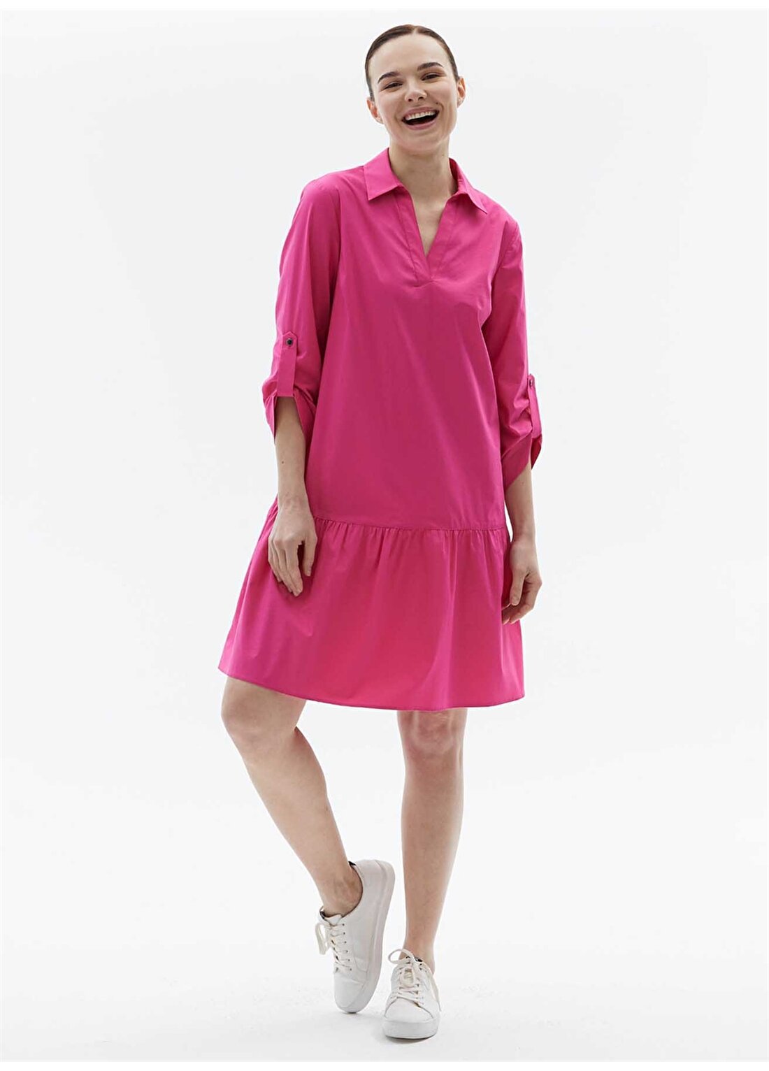 Selen Gömlek Yaka Düz Fuşya Standart Kadın Elbise 24YSL7444