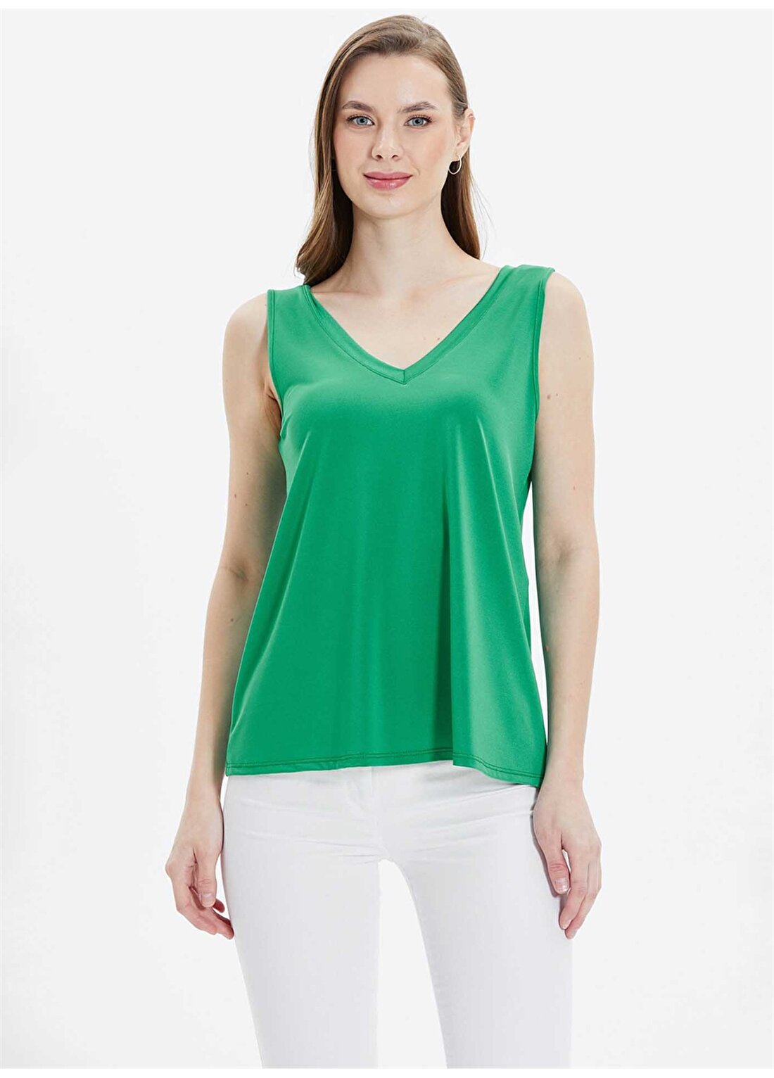 Selen V Yaka Düz Yeşil Kadın Bluz 24YSL8780