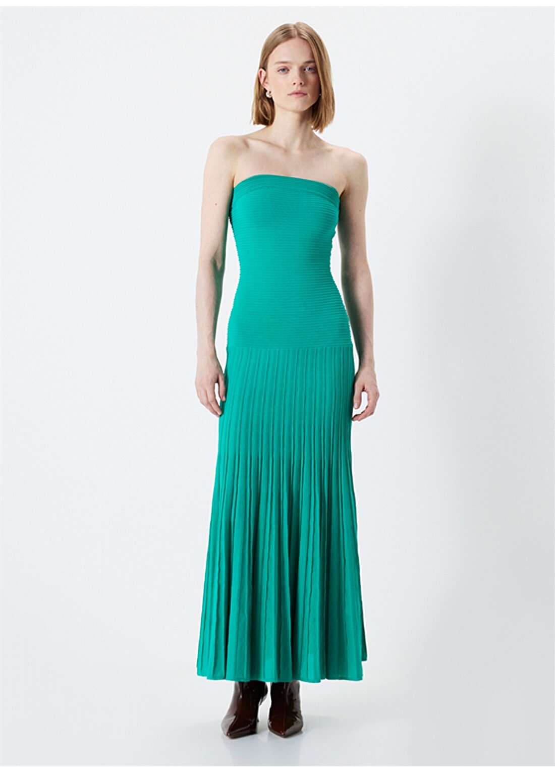 İpekyol Straplez Yaka Çizgili Yeşil Standart Kadın Elbise IS1240002209070