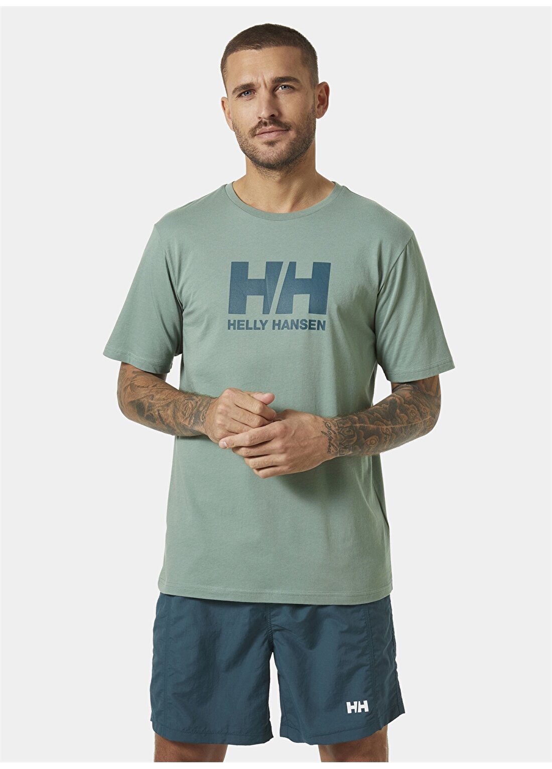 Helly Hansen Açık Yeşil Erkek Bisiklet Yaka Baskılı T-Shirt HHA.33979_HH LOGO