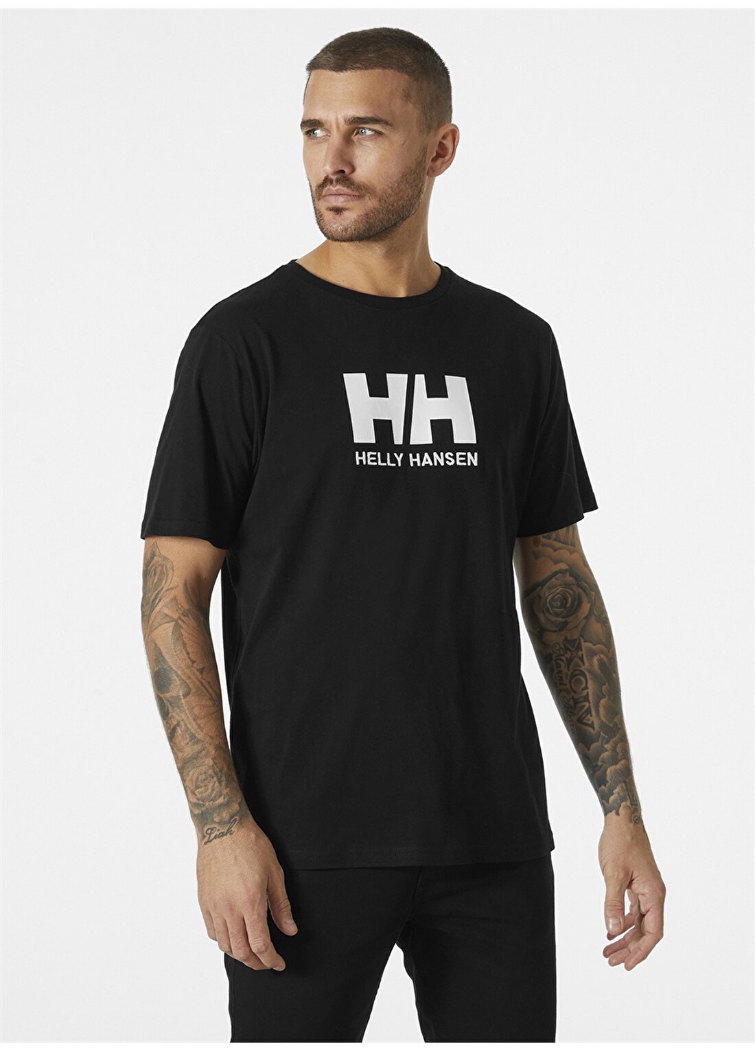 Helly Hansen Siyah Erkek Bisiklet Yaka Baskılı T-Shirt HHA.33979_HH LOGO