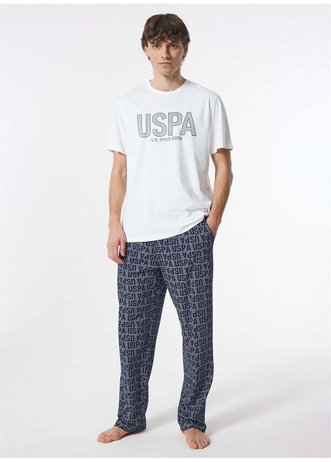 U.S. Polo Assn. Ekru Erkek Pijama Takımı 3'Lu Paket Pijama Ta