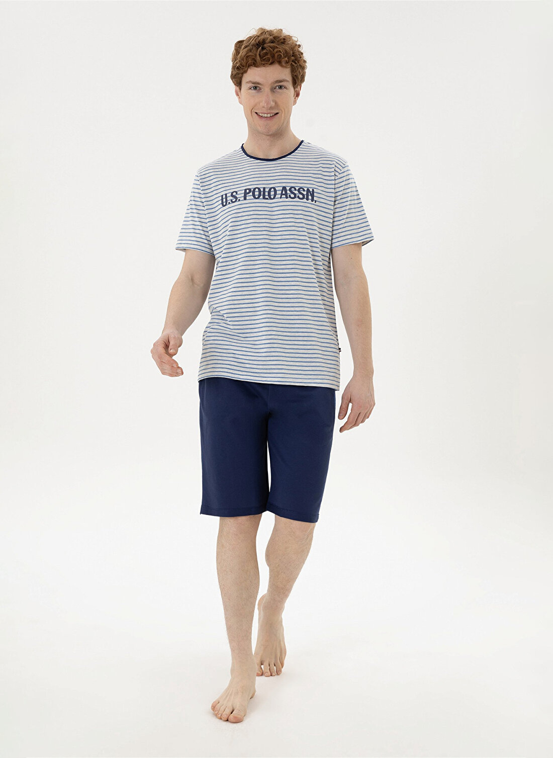 U.S. Polo Assn. Gri Melanj Erkek Pijama Takımı Tshirt Sort Takim