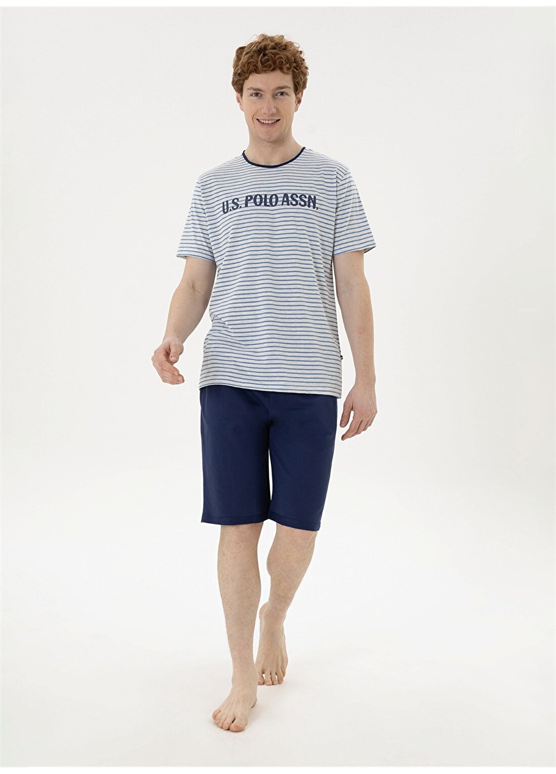 U.S. Polo Assn. Gri Melanj Erkek Pijama Takımı Tshirt Sort Takim