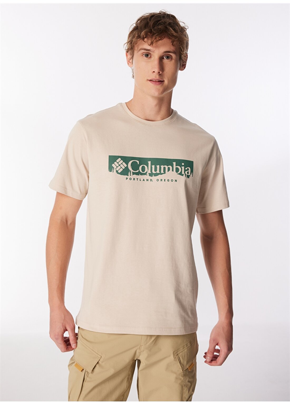 Columbia Ekru Erkek O Yaka Normal Kalıp Baskılı T-Shirt 9120801278_CS0371 CSC BOX TREELINE