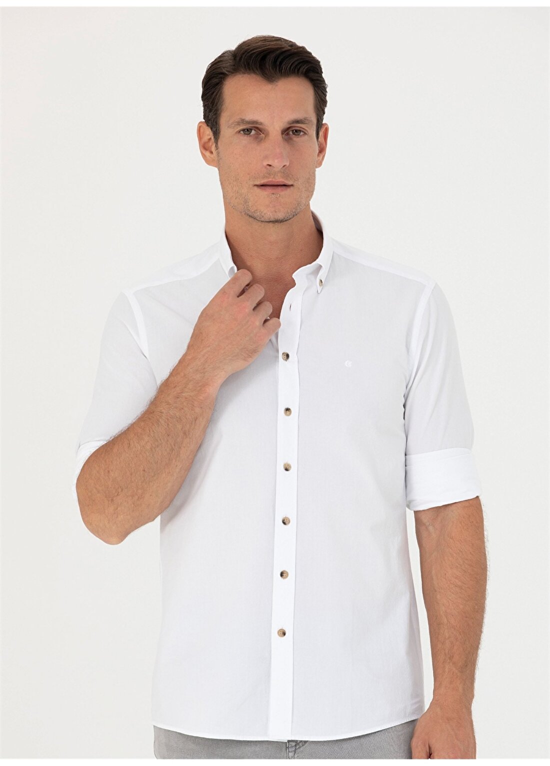 Cacharel Slim Fit Gömlek Yaka Düz Beyaz Erkek Gömlek KOZA