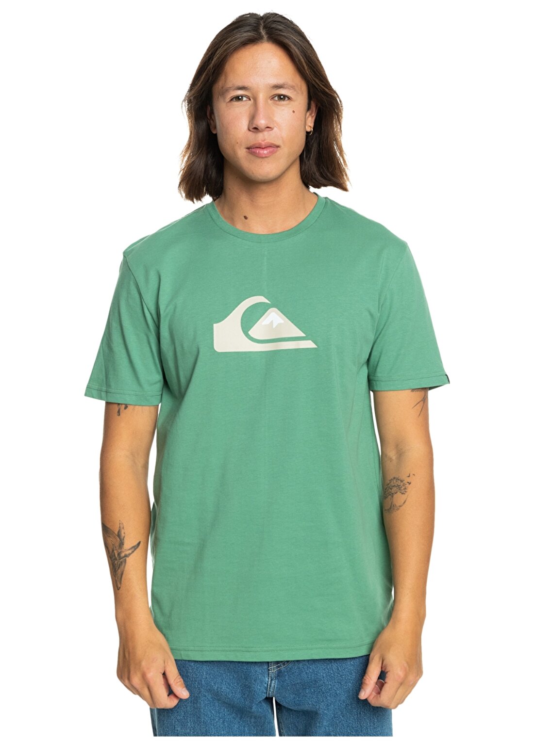 Quiksilver Yeşil Erkek O Yaka Standart Fit Baskılı T-Shirt EQYZT07658_COMP LOGO SS