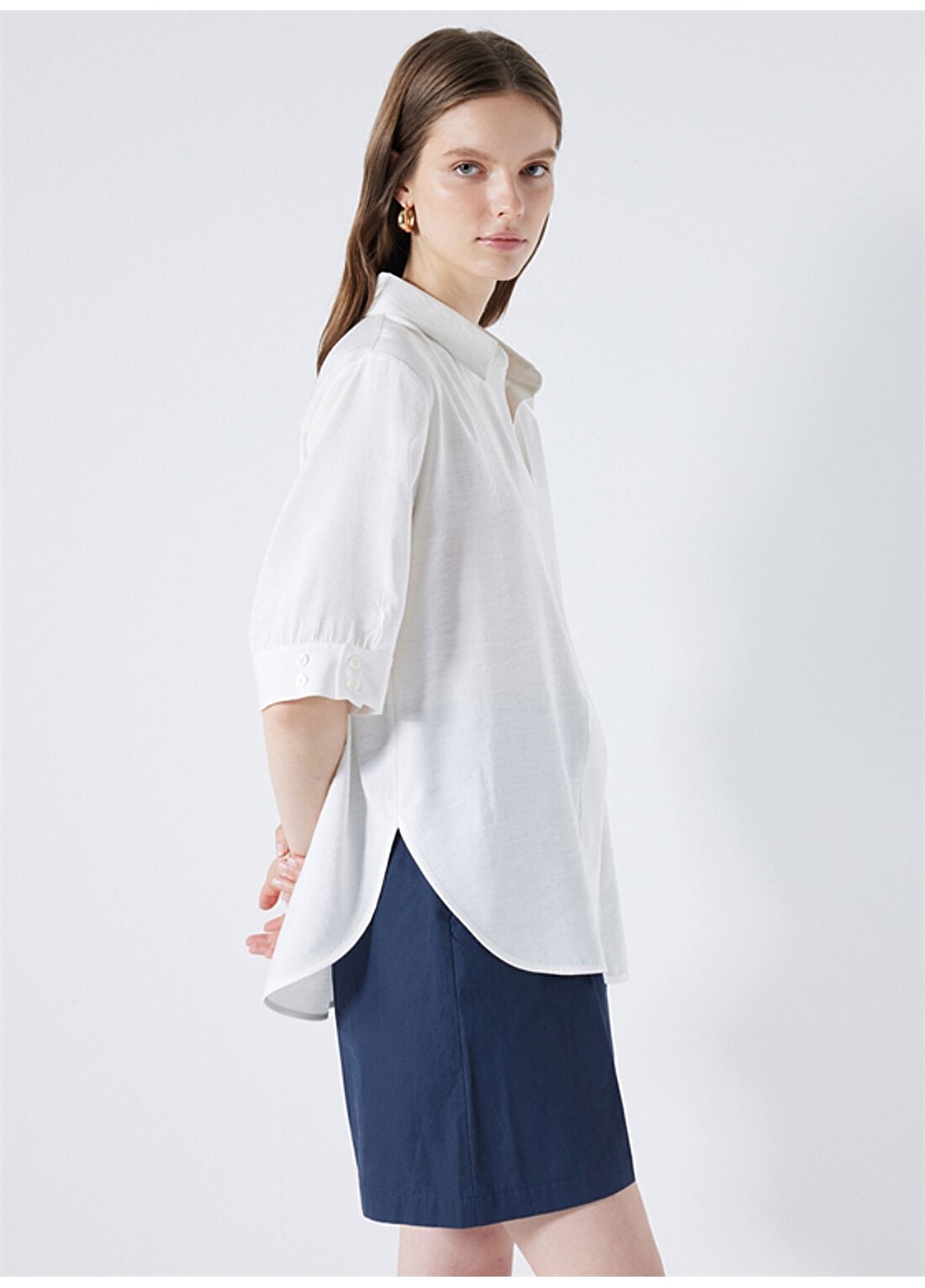 İpekyol Gömlek Yaka Düz Beyaz Kadın Bluz IS1240006182002