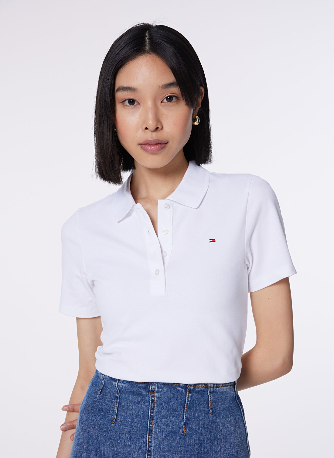 Tommy Hilfiger Düz Beyaz Kadın Polo T-Shirt