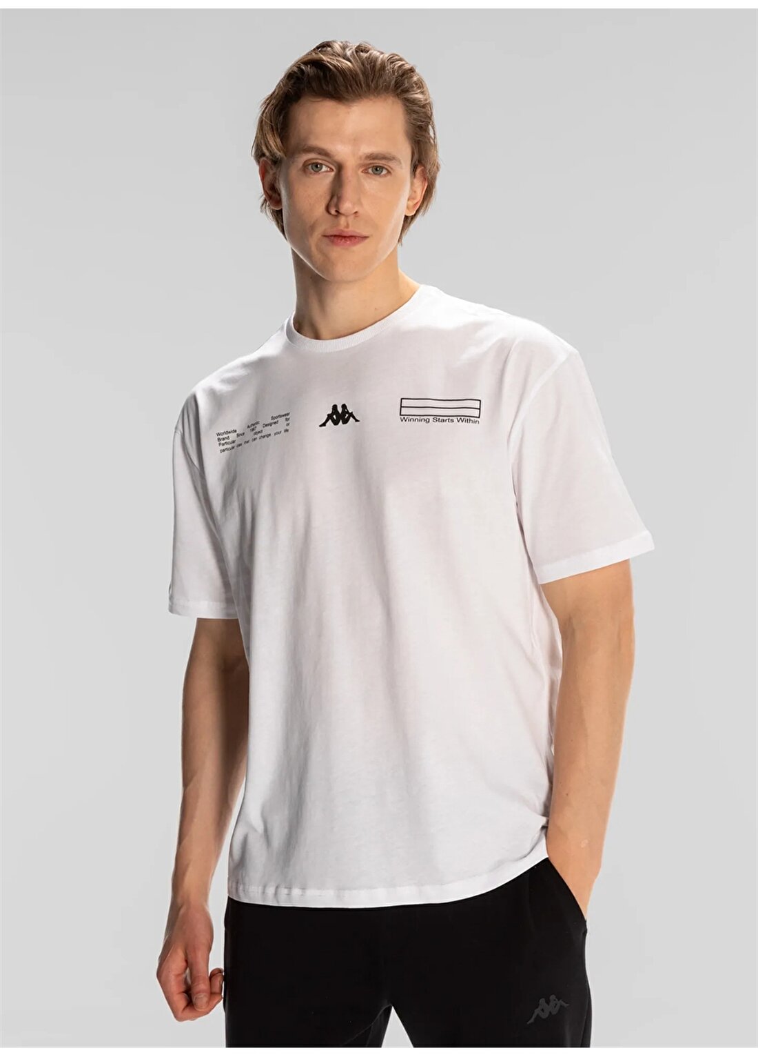 Kappa Beyaz Erkek Yuvarlak Yaka Normal Kalıp T-Shirt 341R3HW001 AUTHENTIC ALVIN
