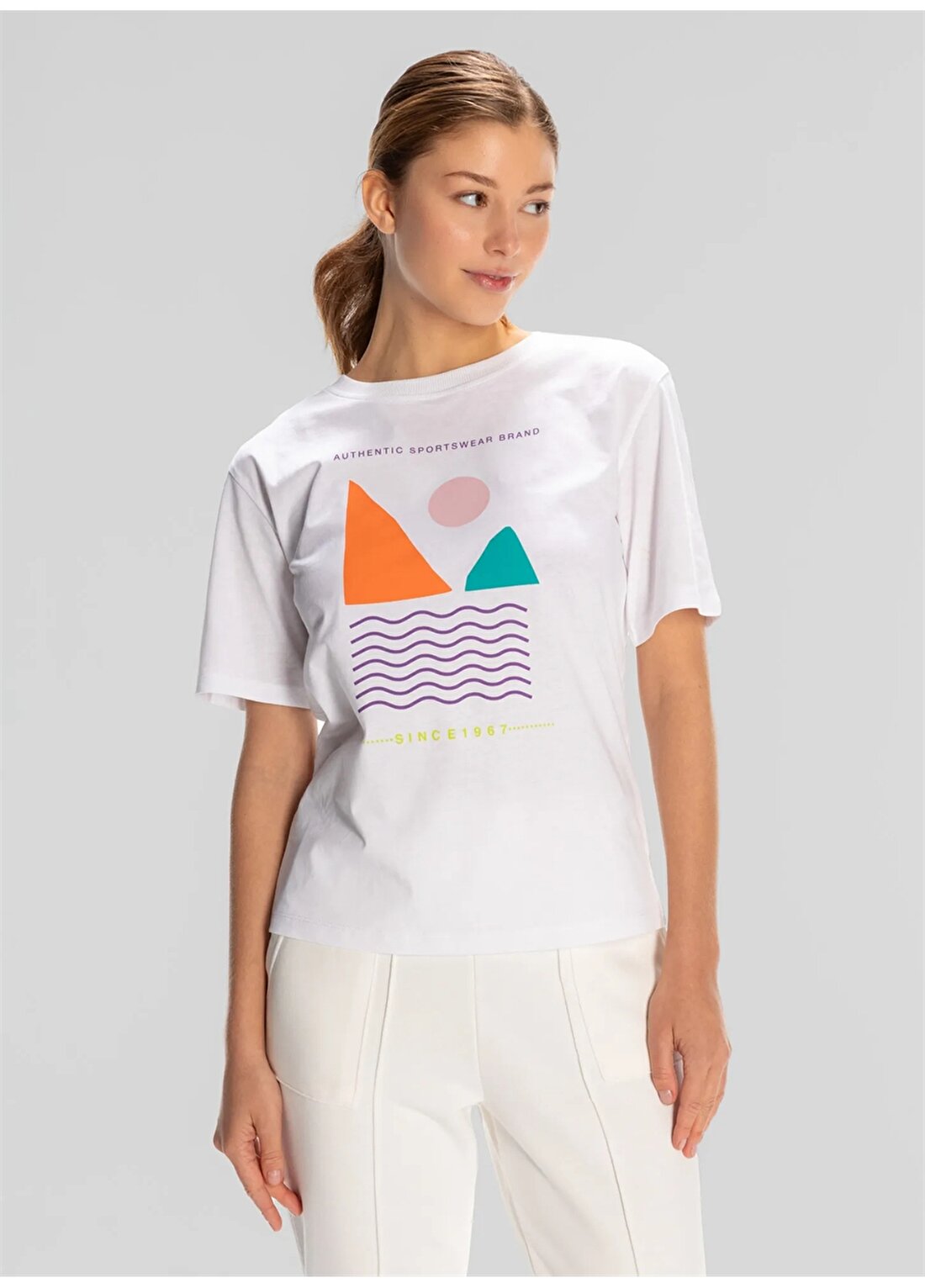 Kappa Beyaz Kadın Yuvarlak Yaka Normal Kalıp T-Shirt 321Y8IW001 SPORT VIOLA T.SHIRT