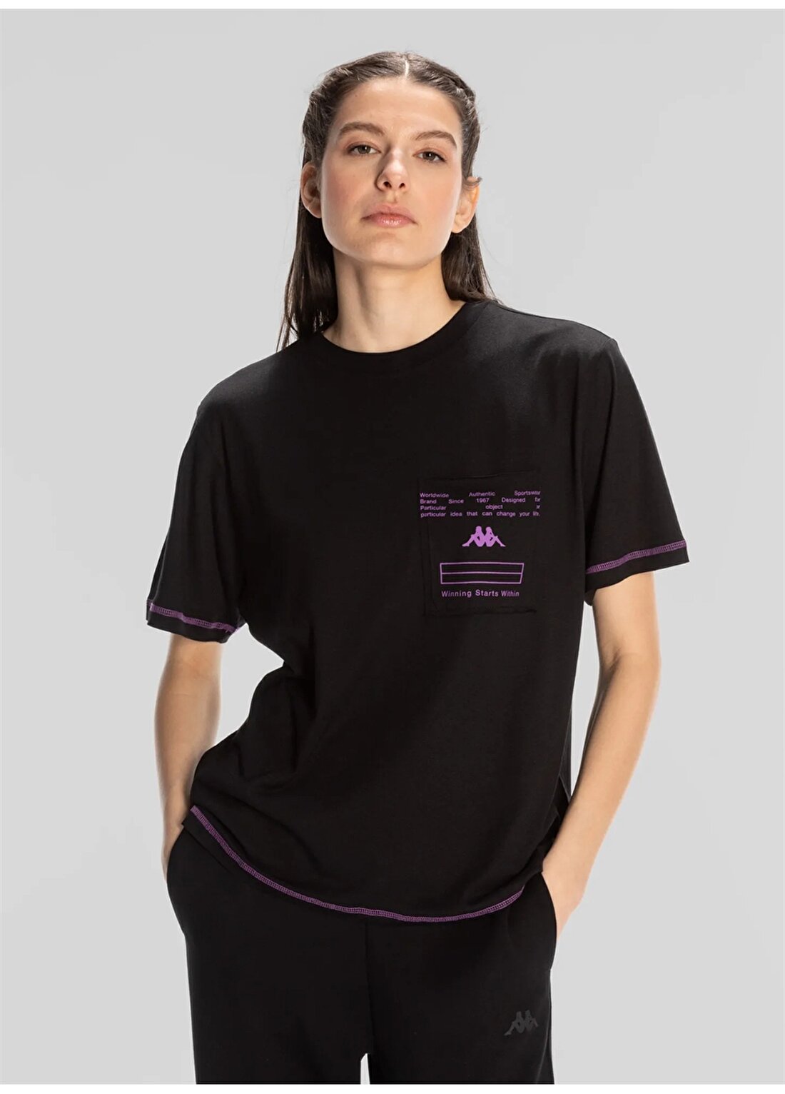 Kappa Siyah Kadın Yuvarlak Yaka Normal Kalıp T-Shirt 351Q67W005 AUTHENTIC KAGE T-SHIRT