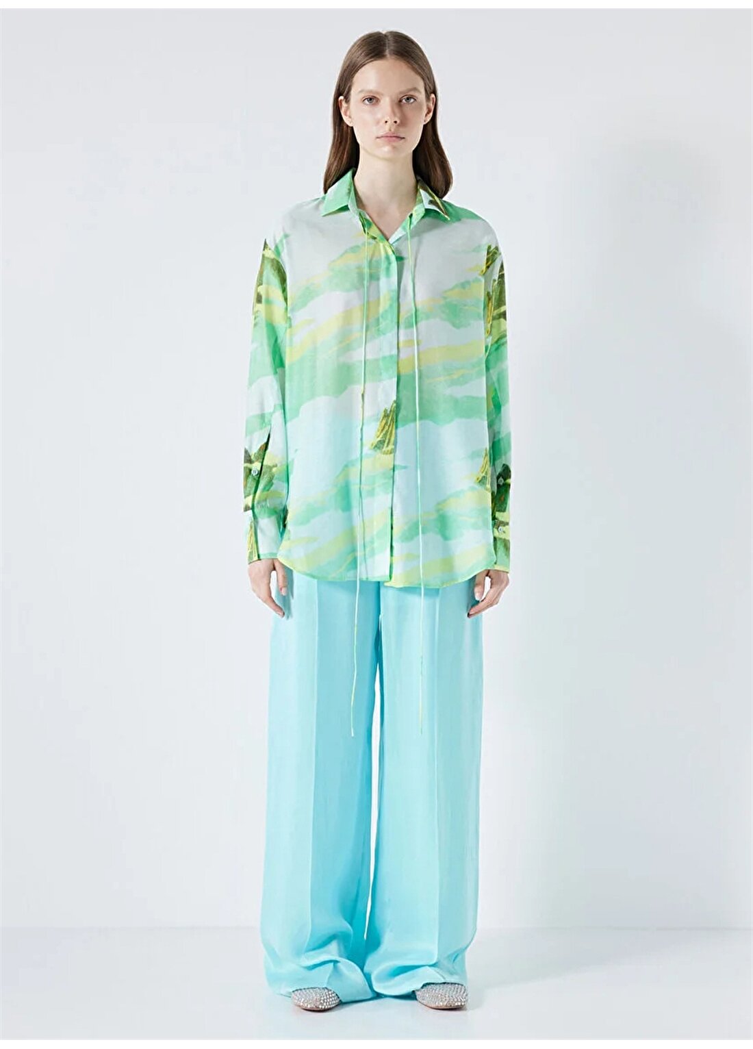 İpekyol Gömlek Yaka Desenli Yeşil Kadın Tunik IS1240016012070