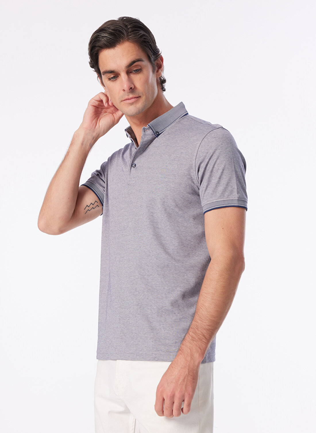 People By Fabrika Açık Lacivert Erkek Basic Polo T-Shirt SPBF4SM-TST5082  