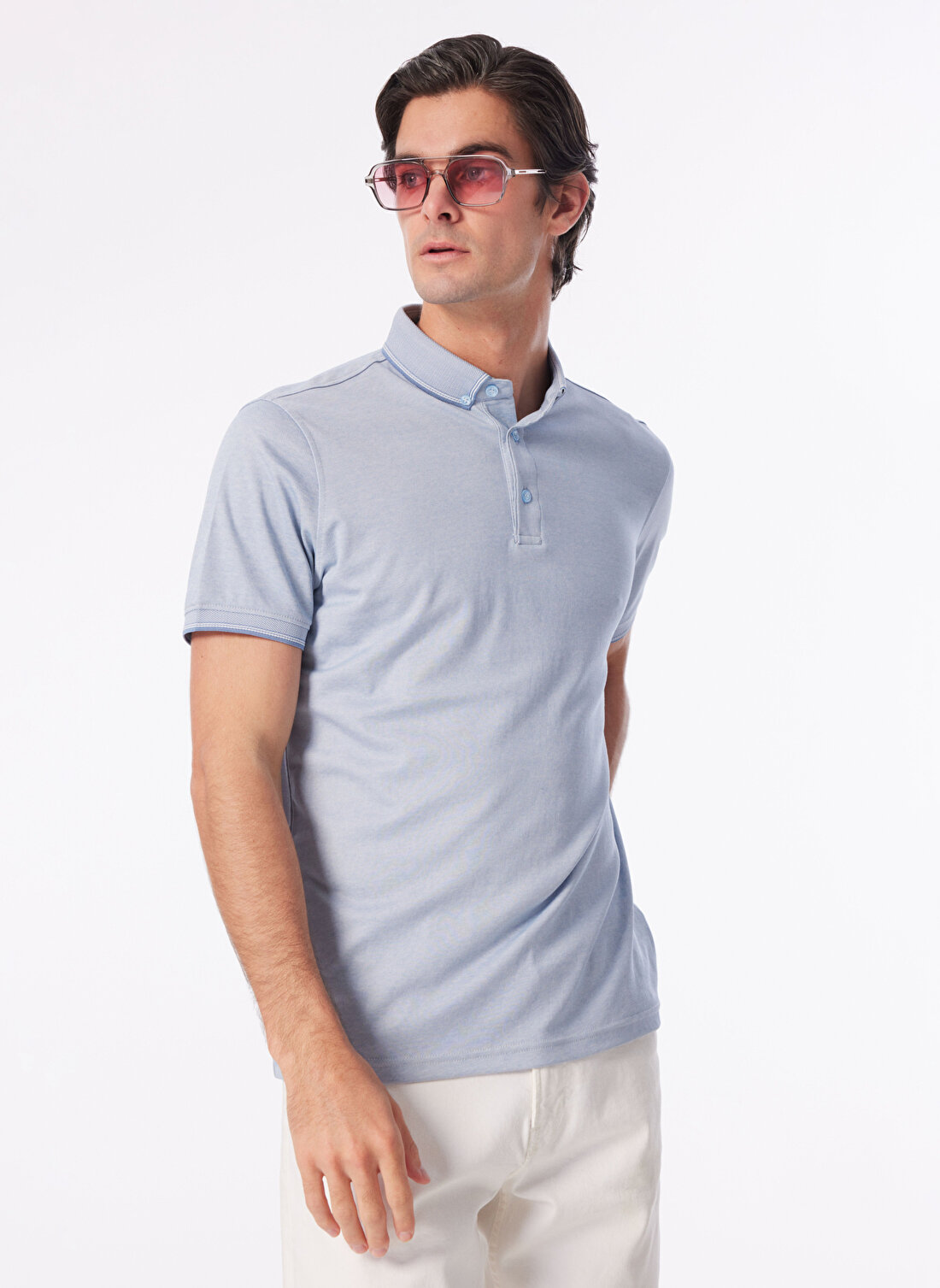 People By Fabrika Açık Mavi Erkek Basic Polo T-Shirt SPBF4SM-TST5082  