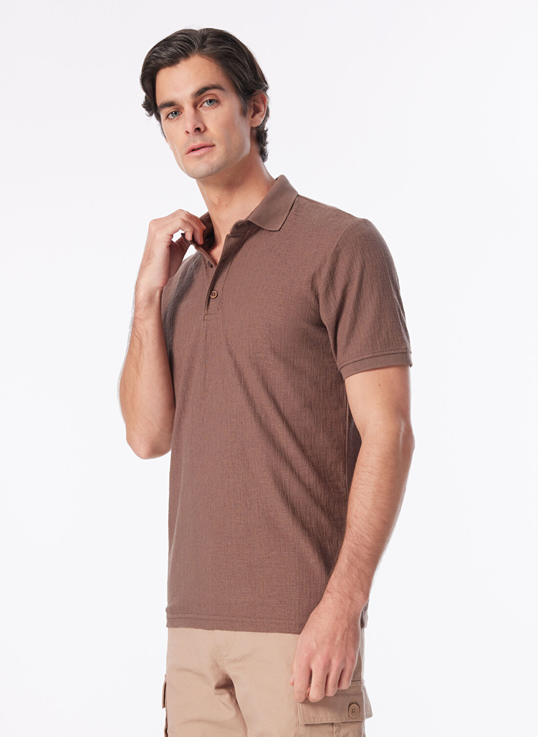 People By Fabrika Kahve Erkek Slim Fit Jakarlı Polo T-Shirt SPBF4SM-TST 5086 